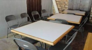 Tables and chairs from Westfield State at the Orphelinat ‘’Les Amis de Jésus’’. The orphanage also received a commercial freezer and dozens of mattresses.