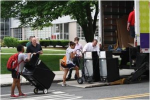 BU student volunteers brought out hundreds of microfridges and mattresses.